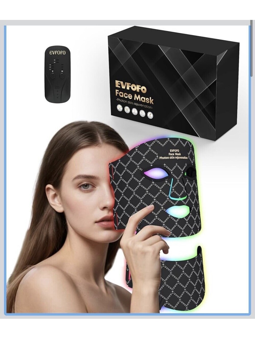 EVFOFO LED Light Therapy Mask 7 Colors Adjustable USB Face Skin Care Black